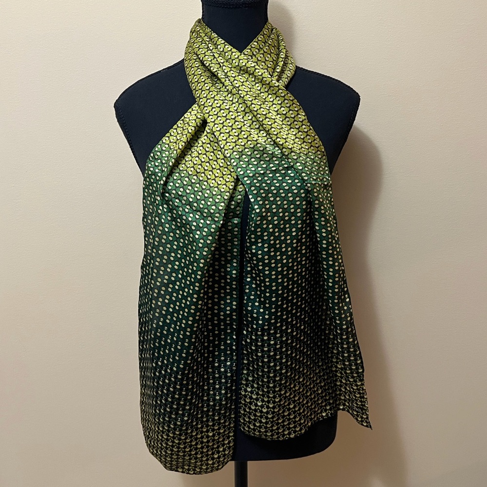 Echo Vintage Silk Abstract Geometric Oblong Retro Green Black Scarf